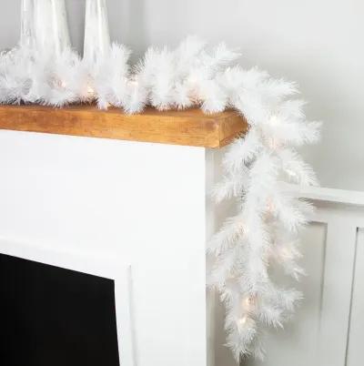 9' x 14" Pre-Lit White Alaskan Pine Artificial Christmas Garland  Warm White LED Lights