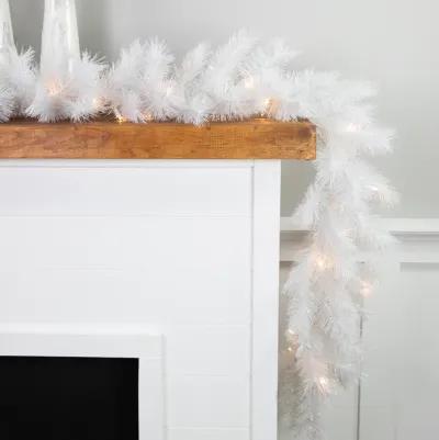 9' x 14" Pre-Lit White Alaskan Pine Artificial Christmas Garland  Warm White LED Lights