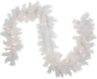 9' x 14" Pre-Lit White Alaskan Pine Artificial Christmas Garland  Warm White LED Lights