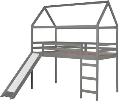 Twin Loft Bed with Slide, House Bed with Slide