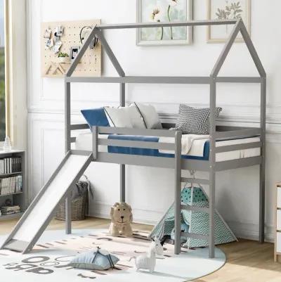 Twin Loft Bed with Slide, House Bed with Slide