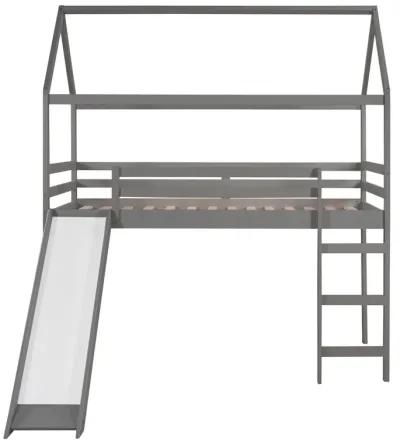 Twin Loft Bed with Slide, House Bed with Slide