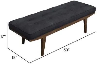 50 Inch Classic Bench, Button Tufted Taupe Fabric, Brown Wood Angled Legs-Benzara