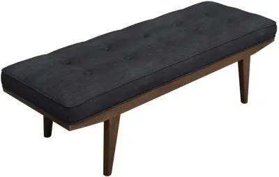 50 Inch Classic Bench, Button Tufted Taupe Fabric, Brown Wood Angled Legs-Benzara