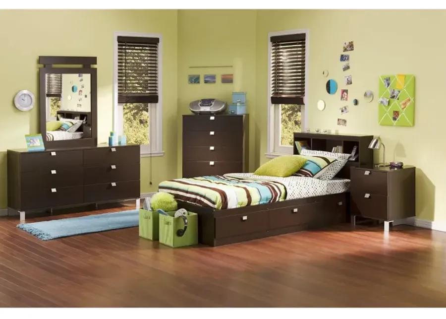 QuikFurn Twin size Contemporary Bookcase Headboard in Chocolate Finish