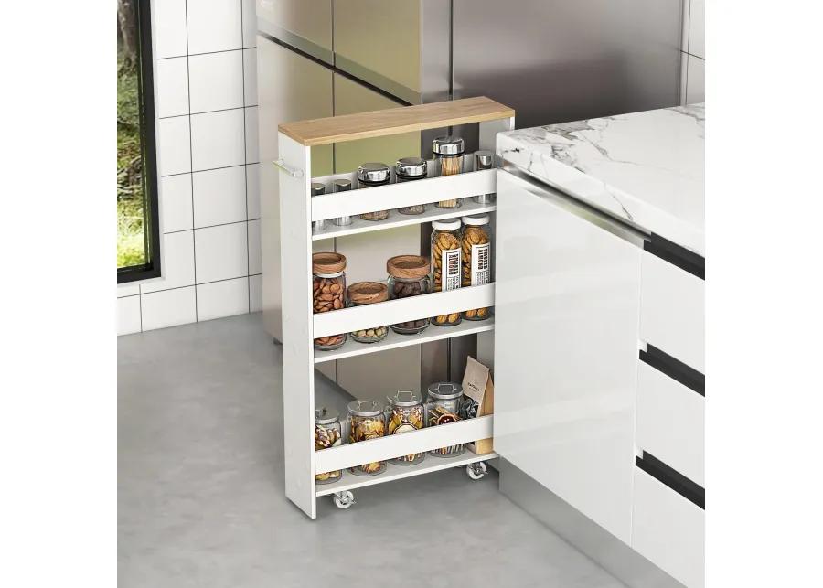 Rolling Kitchen Slim Storage Cart Mobile Shelving Organizer with Handle