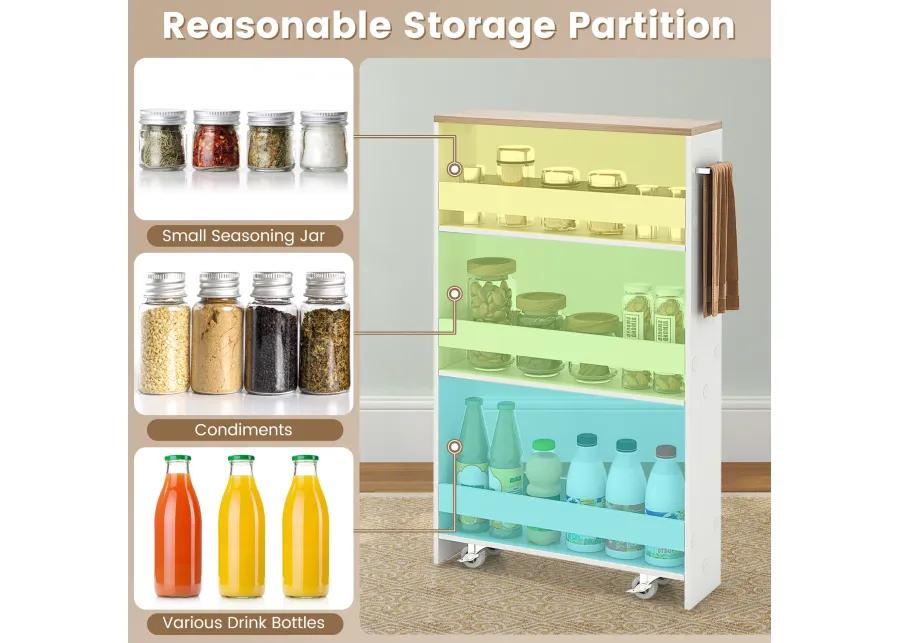 Rolling Kitchen Slim Storage Cart Mobile Shelving Organizer with Handle