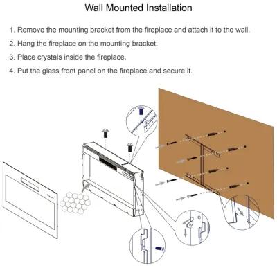 MONDAWE 50 Inch Recessed Ultra Thin Tempered Glass Front Wall Mounted Electric Fireplace With Remote And Multi Color Flame & Emberbed, LED Light Heater