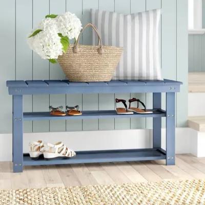 QuikFurn Blue Wood 2-Shelf Shoe Rack Storage Bench - 150 lbs. Weight Capacity