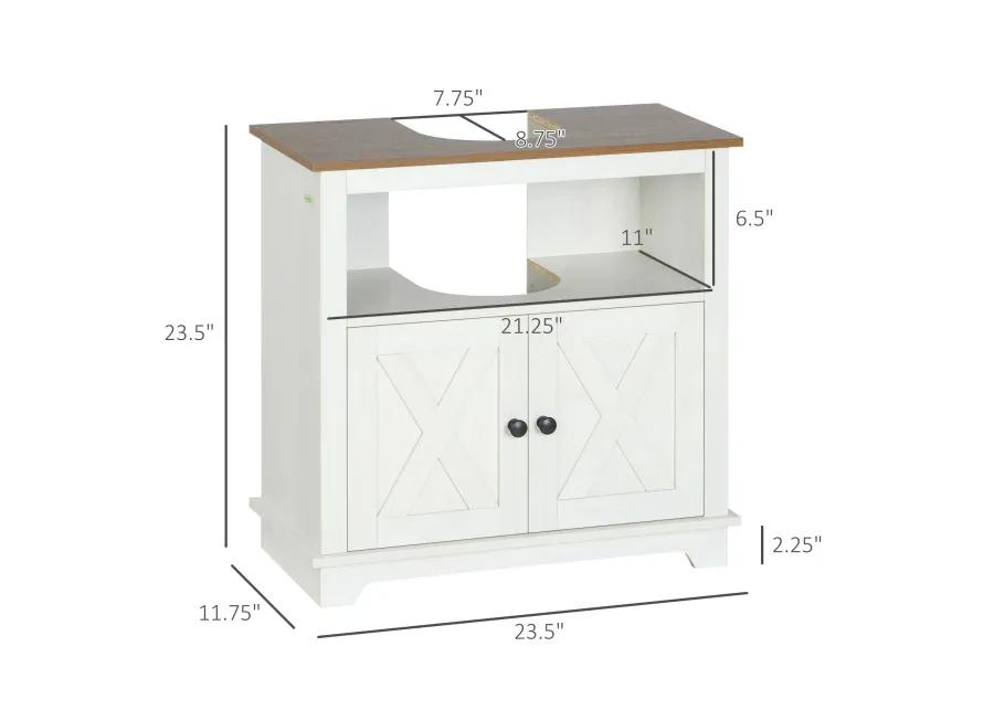 White Bathroom Storage: Pedestal Vanity Cabinet with 2 Doors & Shelves