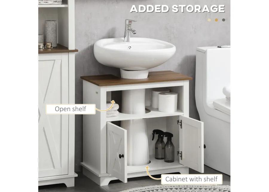 White Bathroom Storage: Pedestal Vanity Cabinet with 2 Doors & Shelves