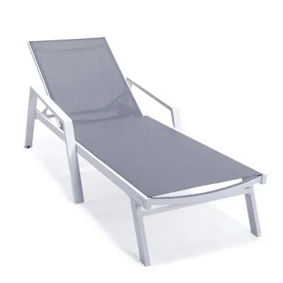 LeisureMod Lounge Chair With Armrests in White Aluminum Frame, Set of 2