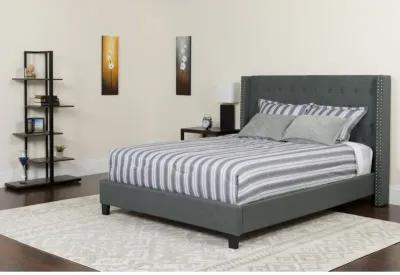 Riverdale Queen Size Tufted Upholstered Platform Bed in Dark Gray Fabric with Memory Foam Mattress