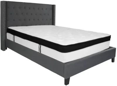 Riverdale Queen Size Tufted Upholstered Platform Bed in Dark Gray Fabric with Memory Foam Mattress