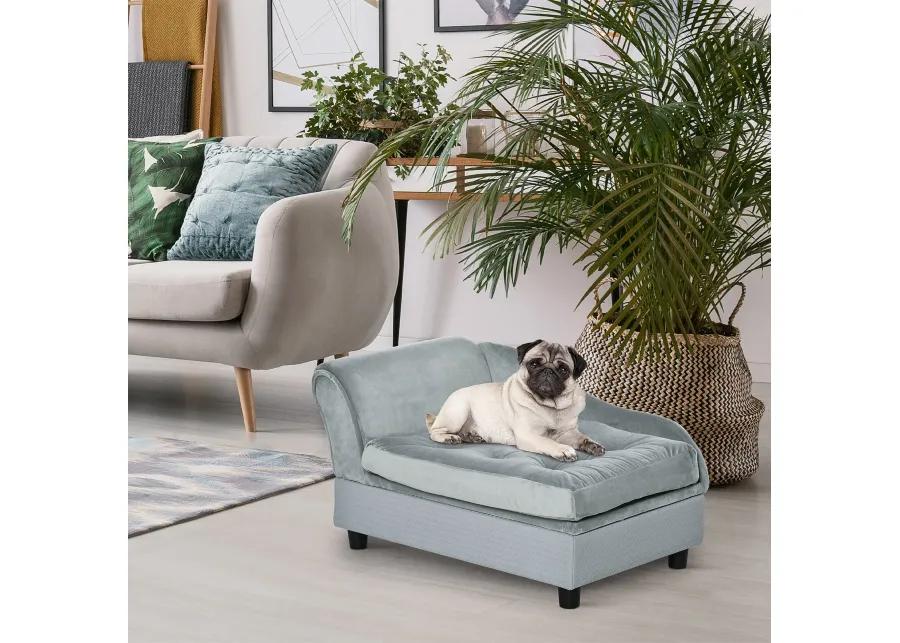 Light Blue Pet Bed: Plush Sofa with Storage for Small Dogs & Cats