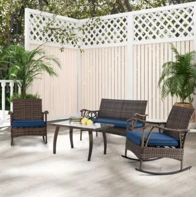 Hivvago 4 Pieces Wicker Rocking Set with Bungee Rope Seat