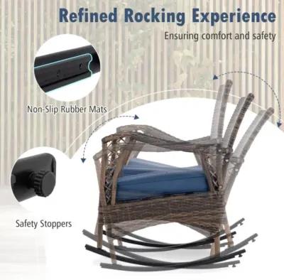 Hivvago 4 Pieces Wicker Rocking Set with Bungee Rope Seat