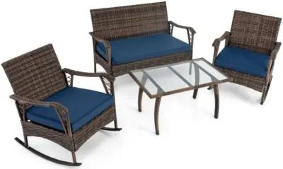 Hivvago 4 Pieces Wicker Rocking Set with Bungee Rope Seat