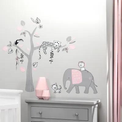 Lambs & Ivy Happy Jungle Pink/White Safari Nursery 5-Piece Crib Bedding Set