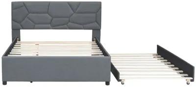 Merax Upholstered Platform Bed with Brick Pattern Headboard and Twin Size Trundle