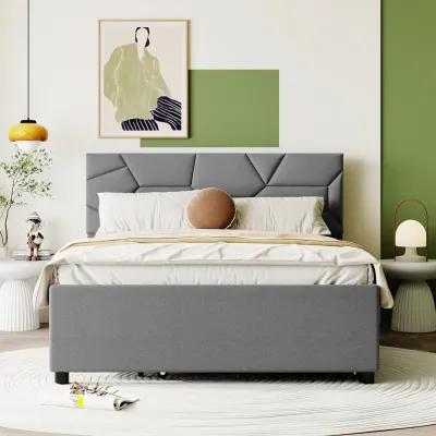 Merax Upholstered Platform Bed with Brick Pattern Headboard and Twin Size Trundle