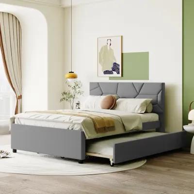 Merax Upholstered Platform Bed with Brick Pattern Headboard and Twin Size Trundle