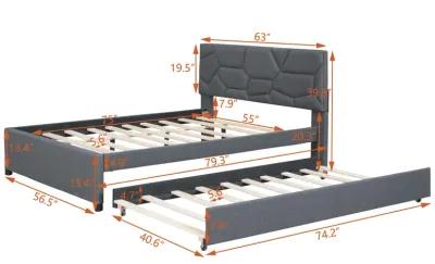 Merax Upholstered Platform Bed with Brick Pattern Headboard and Twin Size Trundle