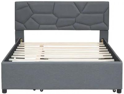 Merax Upholstered Platform Bed with Brick Pattern Headboard and Twin Size Trundle