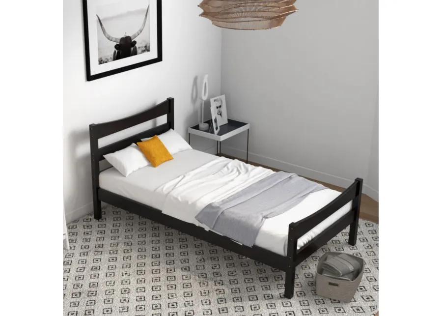 Twin Size Rustic Style Platform Bed Frame with Headboard and Footboard