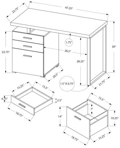 Monarch Specialties I 7426 Computer Desk, Home Office, Laptop, Left, Right Set-up, Storage Drawers, 48"L, Work, Metal, Laminate, Grey, Contemporary, Modern