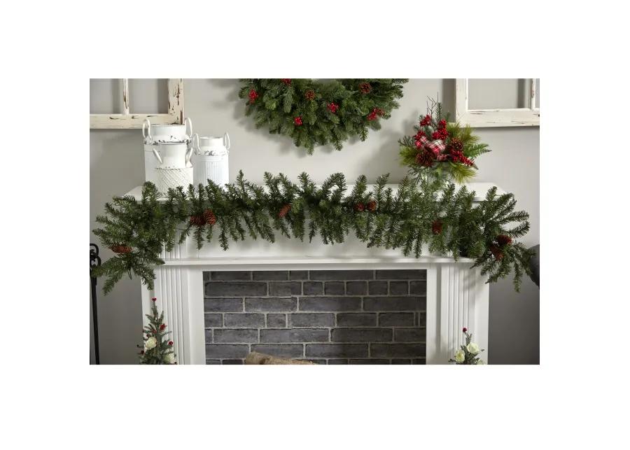 HomPlanti 6' Mixed Alaskan Pines and Pinecones Artificial Christmas Garland 50 Warm White LED Lights