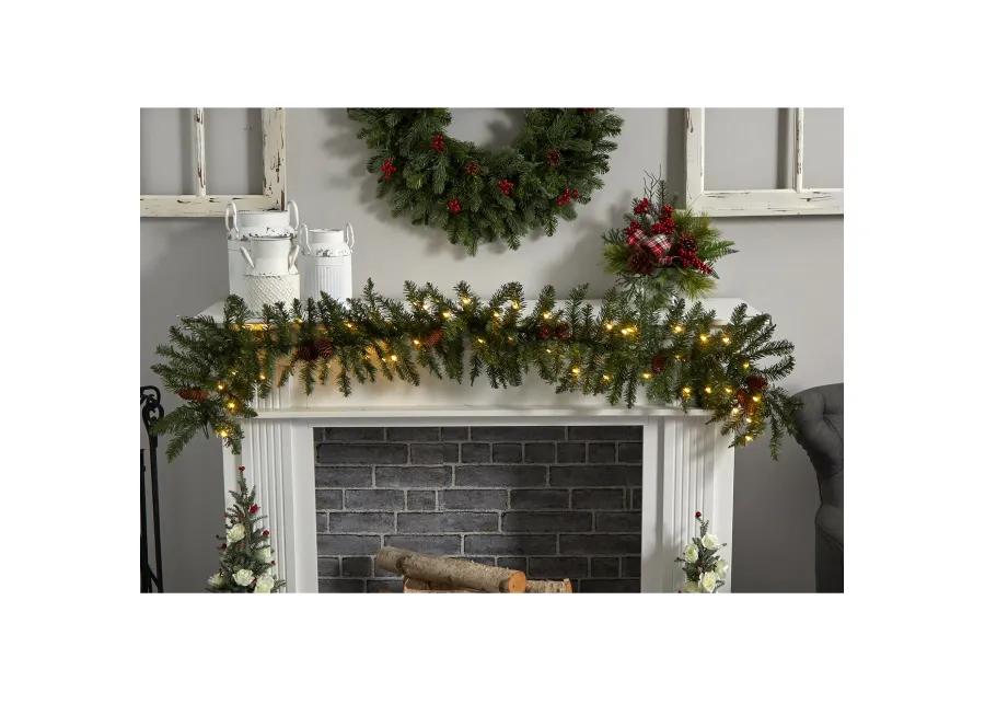 HomPlanti 6' Mixed Alaskan Pines and Pinecones Artificial Christmas Garland 50 Warm White LED Lights