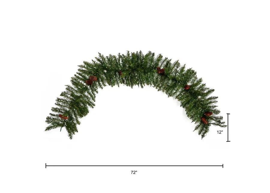 HomPlanti 6' Mixed Alaskan Pines and Pinecones Artificial Christmas Garland 50 Warm White LED Lights