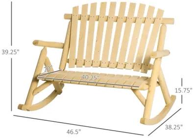 Natural Porch Seat: Wooden 2-Person Rocking Bench with Slatted Design