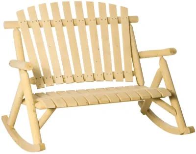 Natural Porch Seat: Wooden 2-Person Rocking Bench with Slatted Design