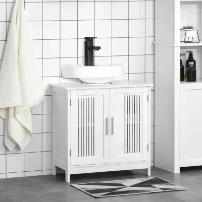 Bathroom Under Sink Cabinet Vanity Unit w/ Adjustable Storage Shelves, White