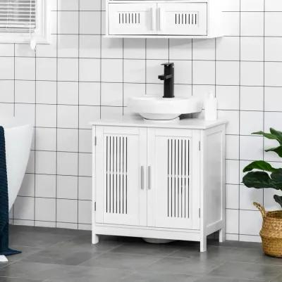 Bathroom Under Sink Cabinet Vanity Unit w/ Adjustable Storage Shelves, White