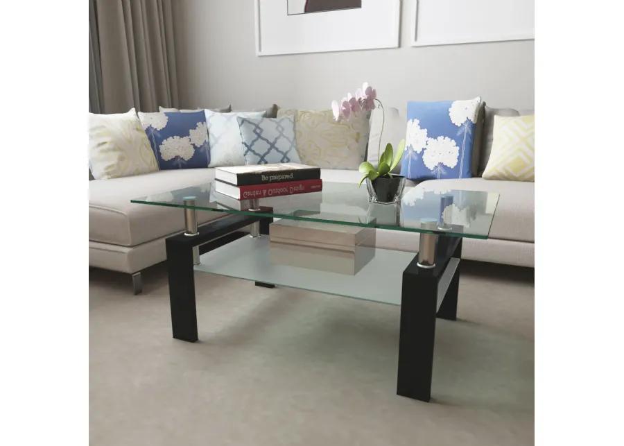 Hivvago Rectangular Double Layer Living Room Glass  Table with Metal Legs Glass