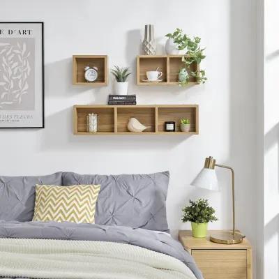 Bauhaus Floating Geometric Modular Cubby Wall Shelves - Set of 3 Sizes