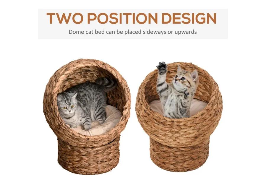 Cozy Cat Cocoon: Brown Wicker Egg-Shaped Elevated Feline Bed