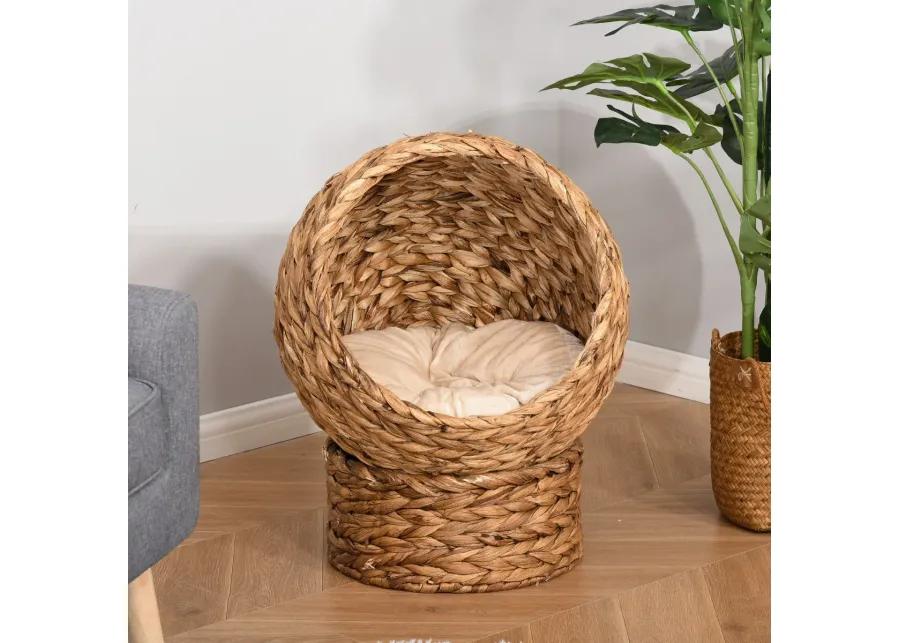 Cozy Cat Cocoon: Brown Wicker Egg-Shaped Elevated Feline Bed