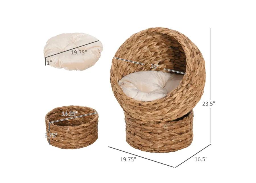 Cozy Cat Cocoon: Brown Wicker Egg-Shaped Elevated Feline Bed