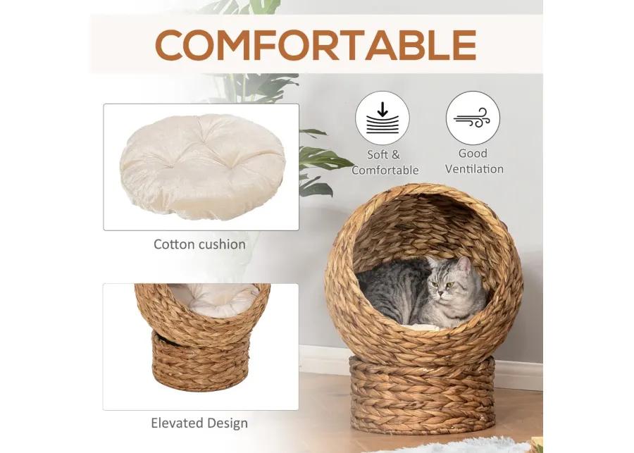 Cozy Cat Cocoon: Brown Wicker Egg-Shaped Elevated Feline Bed