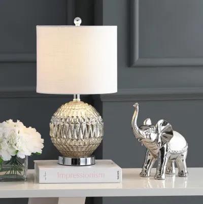 Krister 20.5" Glass/Metal LED Table Lamp, Silver/Ivory