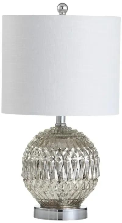 Krister 20.5" Glass/Metal LED Table Lamp, Silver/Ivory