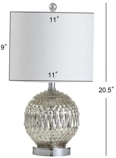 Krister 20.5" Glass/Metal LED Table Lamp, Silver/Ivory