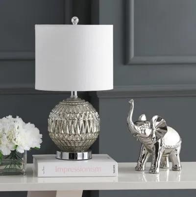 Krister 20.5" Glass/Metal LED Table Lamp, Silver/Ivory