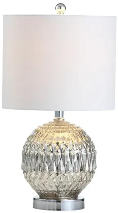 Krister 20.5" Glass/Metal LED Table Lamp, Silver/Ivory