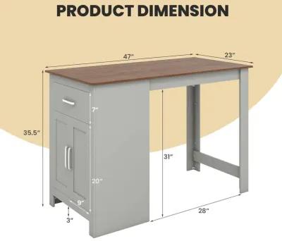 Counter Height Bar Table with Storage Cabinet and Drawer