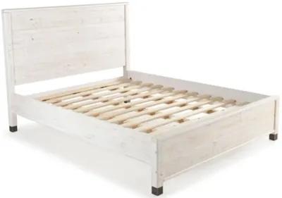 Hivvago Queen Size Solid Wood Platform Bed Frame with Headboard in Rustic White Finish